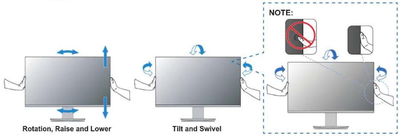 Rotation, Raise and Lower Tilt and Swivel NOTE: