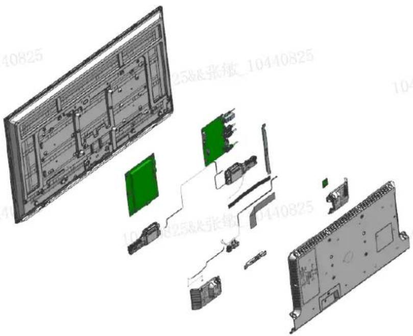 Exploded view diagram of a computer system with labeled components and part numbers in Chinese
