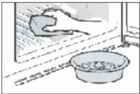 Illustration of a hand cleaning a window with a bowl nearby (no text or symbols)