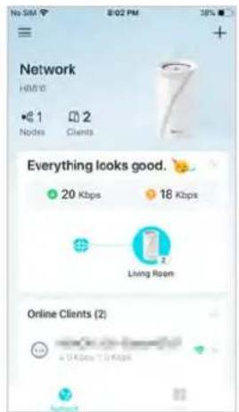 Network HMS 10 1 Nodes Clients Everything looks good. 20 Kbps 18 Kbps Living Room Online Clients (2)