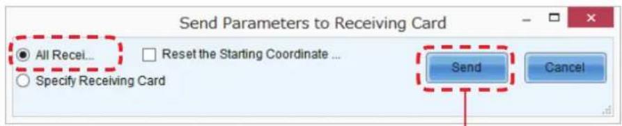 Send Parameters to Receiving Card All Recei... Reset the Starting Coordinate ... Specify Receiving Card Send Cancel
