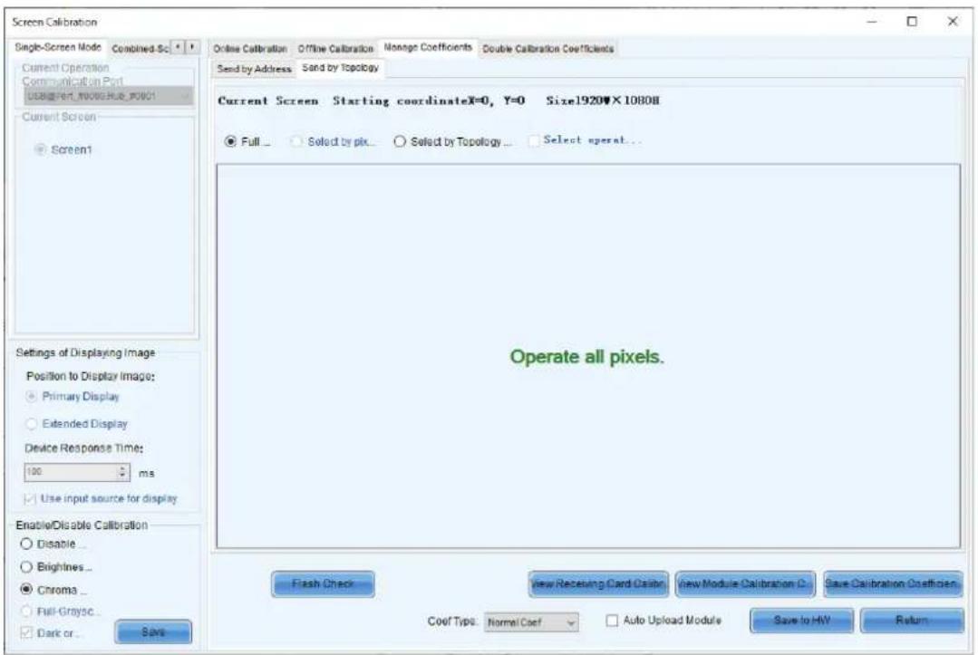Screen Calibration Single-Screen Mode Combined-Sc Current Operation Communication Port USB@FERT_M000E.HUB_P0001 Current Screen Screen1 Settings of Displaying Image Position to Display Image: Primary Display Extended Display Device Response Time: 100 ms Use input source for display Enable/Disable Cal…