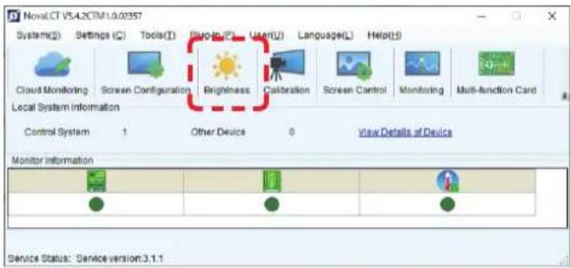 NonsLCT V5.4.2CTM1.0.02357 System(S) Settings (C) Tools(I) Play-in(P) User(U) Language(L) Help(H) Cloud Monitoring Screen Configuration Brightness Calibration Screen Control Monitoring Multi-function Card Local System Information Control System 1 Other Device 0 View Details of Device Monitor Informa…