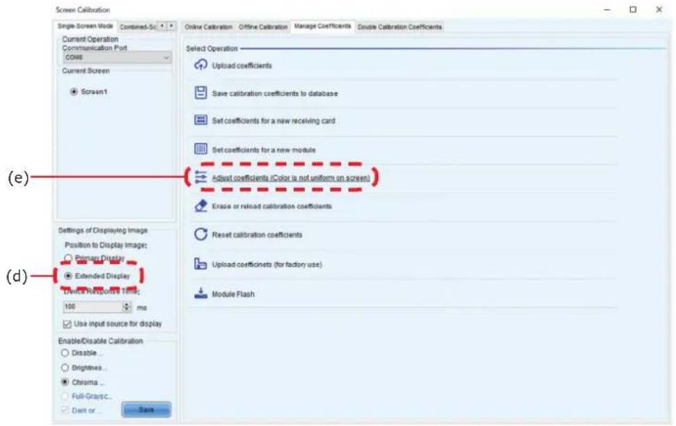 Screen Calibration Single-Screen Mode Combined-Sc Current Operation Communication Port COM8 Current Screen Screen1 (e) Settings of Displaying Image Position to Display Image: Primary Display Extended Display Device Response Time: 100 ms Use input source for display Enable/Disable Calibration Disable…