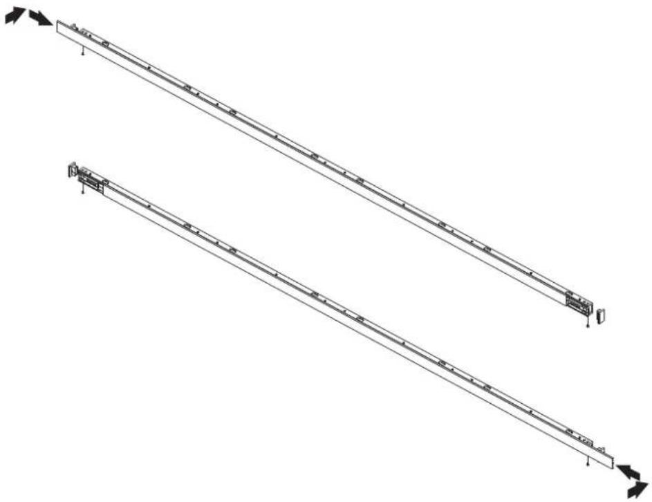 Two parallel mechanical beams with mounting brackets, shown from different angles (no text or symbols)