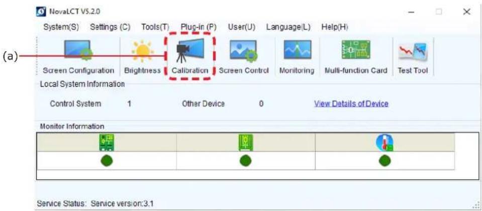 NovaLCT V5.2.0 System(S) Settings (C) Tools(T) Plug-in (P) User(U) Language(L) Help(H) Screen Configuration Brightness Calibration Screen Control Monitoring Nulli-function Card Test Tool Local System Information Control System 1 Other Device 0 View Details of Device Monitor Information Service Statu…