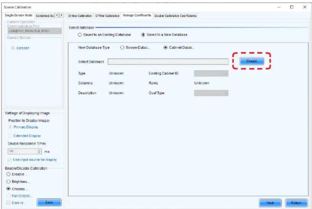Screen Calibration Single-Screen Mode Combined Sc Current Operation Communication Post USB@Pen_00092.Hub_0001 Current Screen Screen1 Selected database Saved to an Existing Database Saved to a New Database New Database Type Screen-Datab... Cabinet-Datab... Select Database Type Unknown Existing Cabine…
