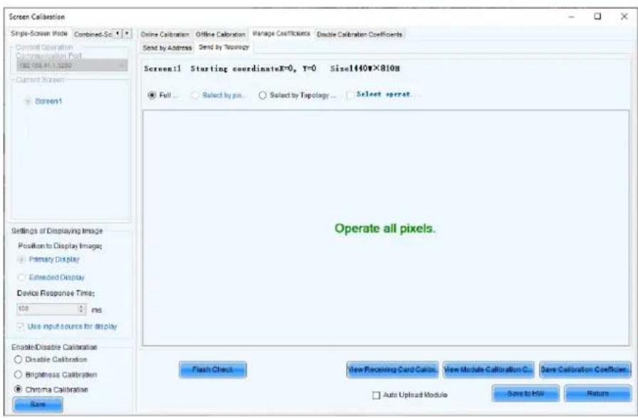 Screen Calibration Single-Screen Mode Combined-Sc Current Operation Communication Port 100 mm x 1.5 sec Current Screen Screen1 Settings of Displaying Image Position to Display Image; Primary Display Extended Display Device Response Time: 100 ms Use input source for display Enable/Disable Calibration…