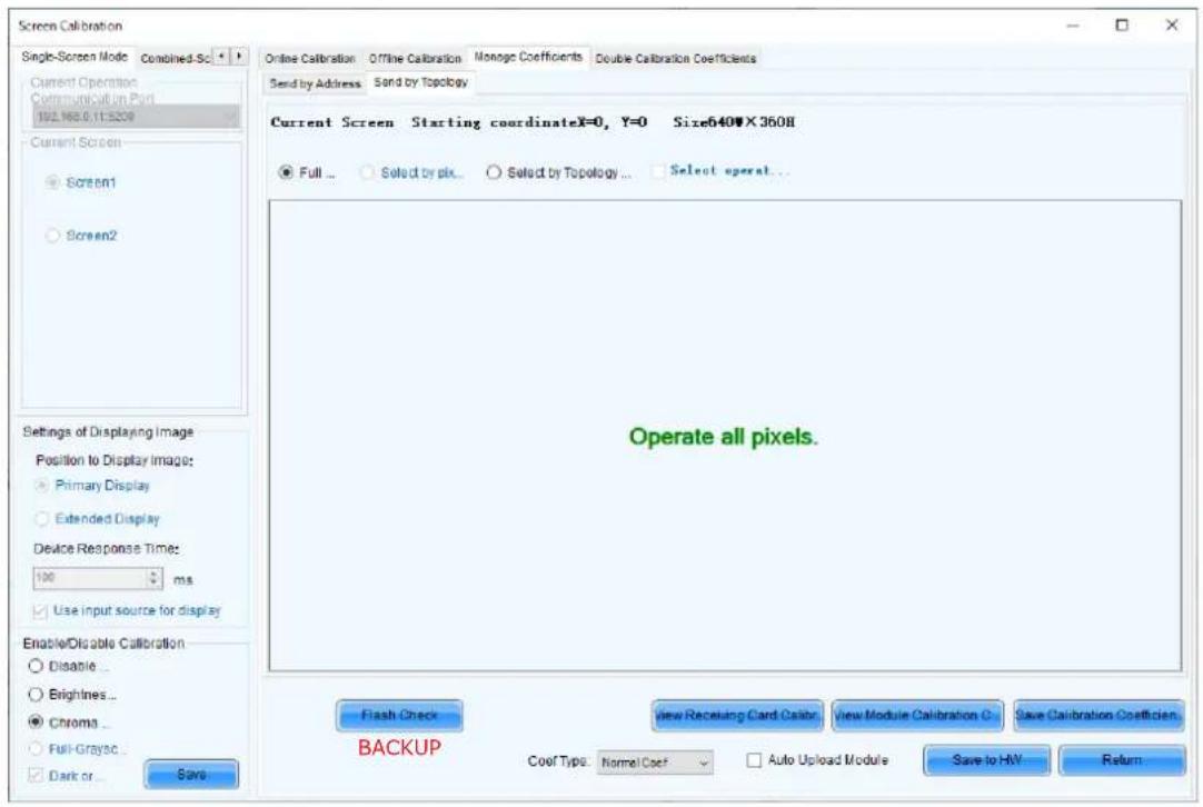 Screen Calibration Single-Screen Mode Combined-Sc Current Operation Communication Port 192.168.0.11:3209 Current Screen Screen1 Screen2 Settings of Displaying Image Position to Display Image: Primary Display Extended Display Device Response Time: 100 ms Use input source for display Enable/Disable Ca…