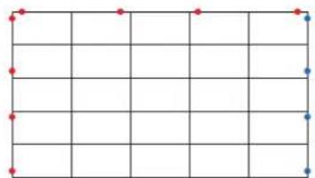 Grid pattern with red and blue dots at intersections (no text or symbols)