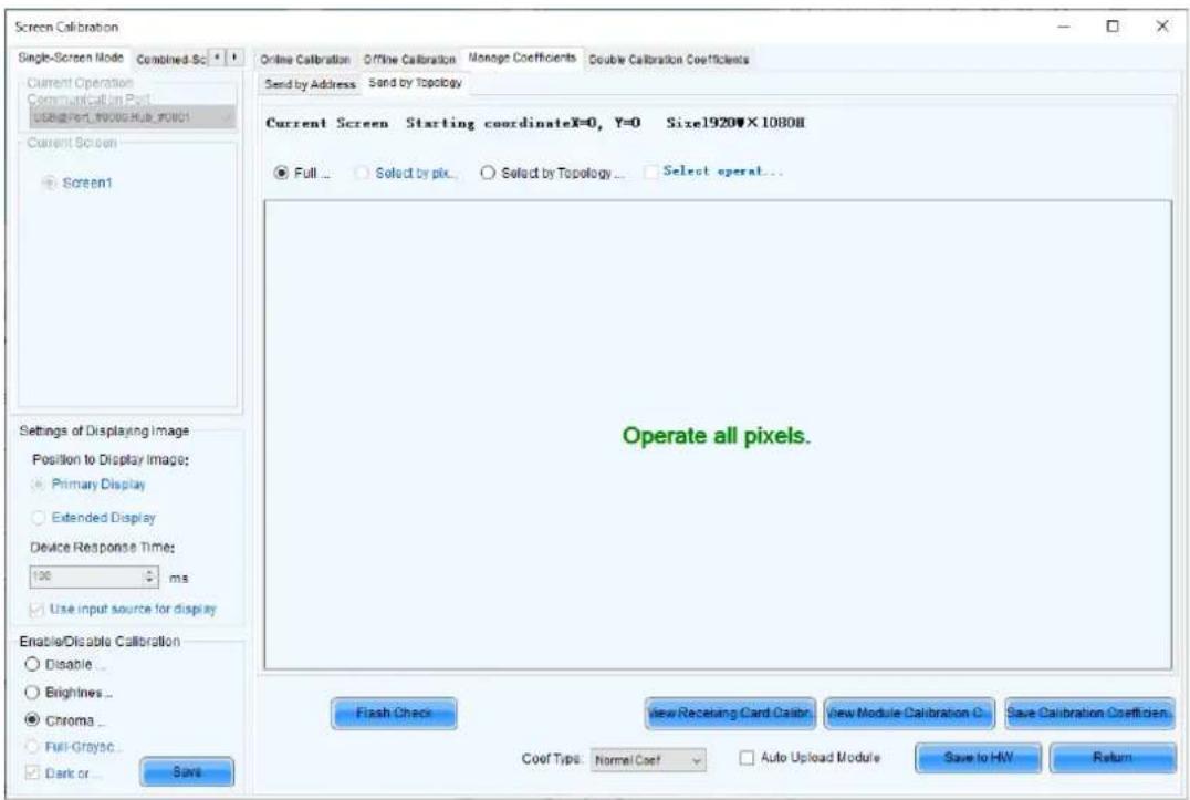 Screen Calibration Single-Screen Mode Combined Sc Current Operation Communication Post USBPort_N0000Hub_F001 Current Screen Screen1 Settings of Displaying Image Position to Display Image: Primary Display Extended Display Device Response Time: 100 ms Use input source for display Enable/Disable Calibr…