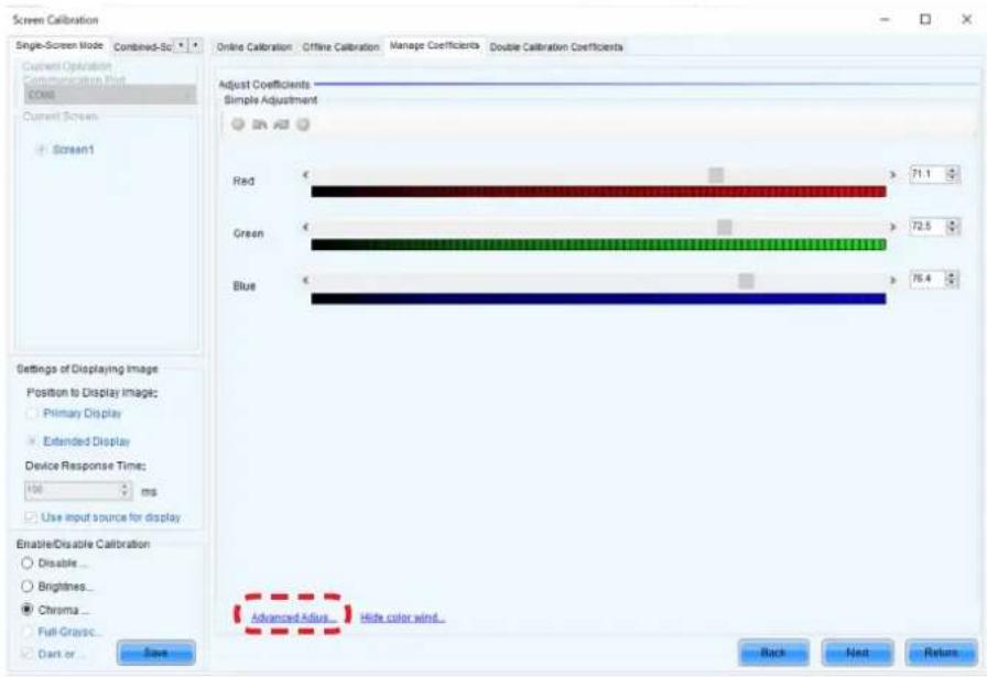 Screen Calibration Single-Screen Mode Combined-So Current Optimization Communication Gain Code Current Screen + Screen1 Settings of Displaying Image Position to Display Image; Primary Display Extended Display Device Response Time: 160 ms Use input source for display Enable/Disable Calibration Disabl…