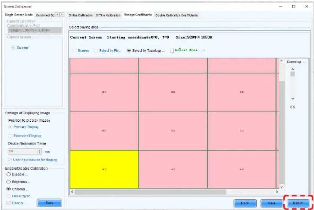 Screen Calibration Single-Screen Mode Combined-Sc Current Operation Communication Post USB@Port_70006.Hub_F0001 Current Screen Screen1 Online Calibration Offline Calibration Manage Coefficients Double Calibration Coefficients Select saving area Current Screen Starting coordinateX=0, Y=0 Sxel920×1080…