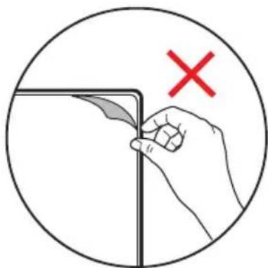 Diagram showing a hand holding a pen with a red 'X' mark, indicating incorrect or invalid operation.