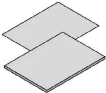 Two overlapping gray rectangular sheets with no text or symbols