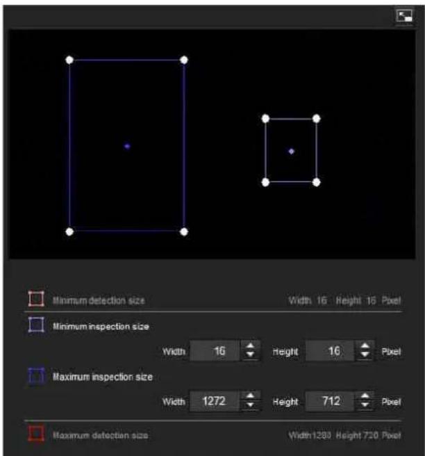 Minimum detection size Width 16 Height 16 Pixel Minimum inspection size Width 16 Height 16 Pixel Maximum inspection size Width 1272 Height 712 Pixel Maximum detection size Width 1280 Height 720 Pixel