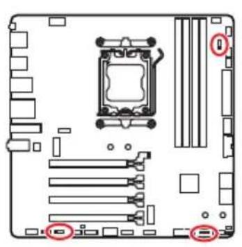 Diagram of a computer motherboard showing CPU socket, drive bays, and memory slots with red annotations highlighting specific areas.