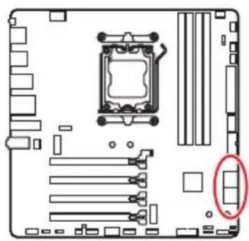 Top-down schematic of a computer motherboard showing CPU socket and drive slots (no text or labels)