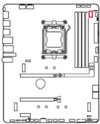 Top-down schematic of a computer motherboard showing CPU socket, RAM slots, and drive mechanism (no text or labels)