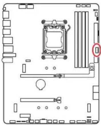 Top-down schematic of a computer motherboard showing CPU socket, RAM slots, and memory compartment (no text or labels)