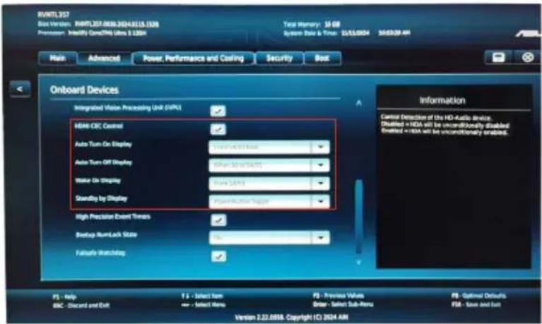 HDM-CRC Control Auto Turn On Display Auto Turn Off Display Wake On Display Standby by Display High Precision Event Timers Setup TurnLock State Failure Watchstop Total Memory: 10.68 System Data & Vire: 11/13/2024 10:53:29 AM Main Advanced Power, Performance and Coding Security Best Onboard Devices In…