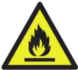 Warning sign depicting a flame symbol in yellow and black, indicating hazard or caution.