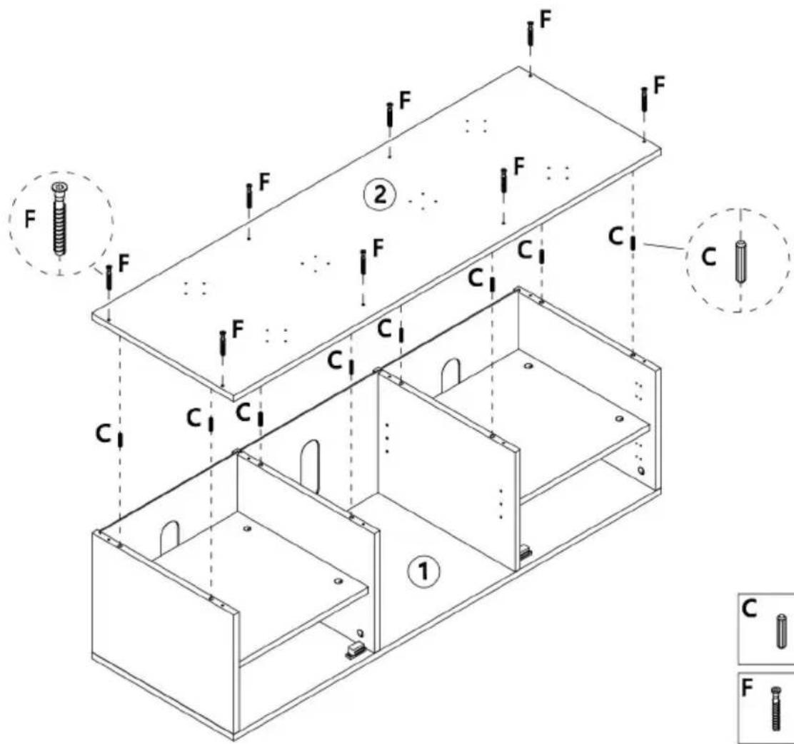 Technical diagram of a mechanical assembly with labeled components and force indicators (F, C)