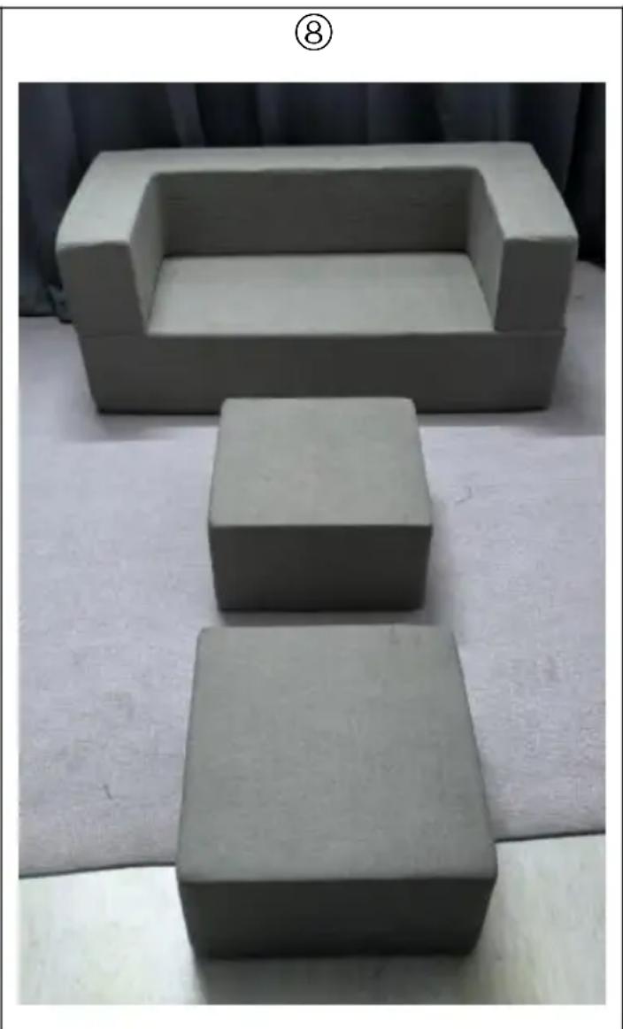 Three gray clay blocks arranged on a white surface, one rectangular and two smaller blocks, with no visible text or symbols.