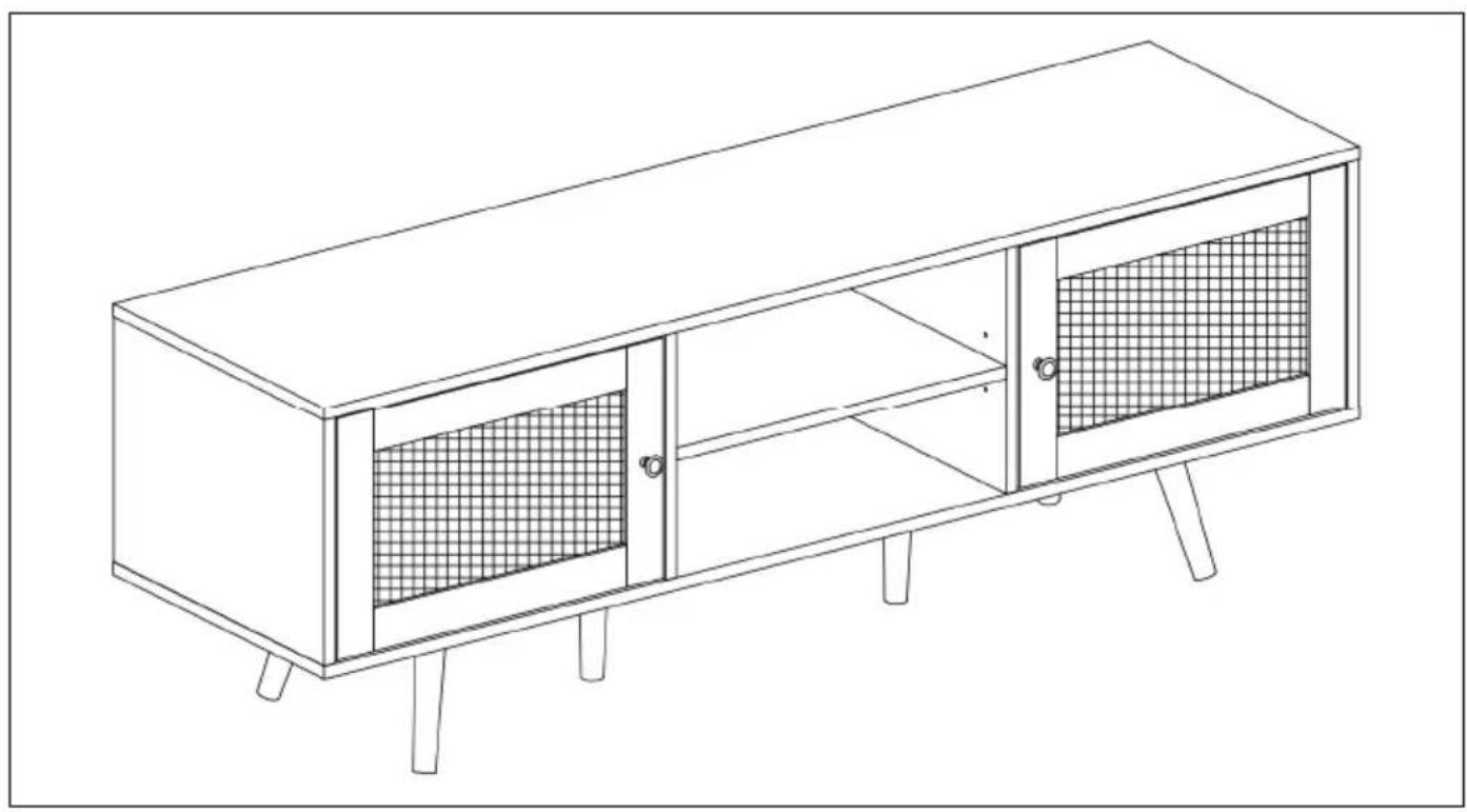 Line drawing of a modern modular cabinet with two doors and a mesh vent (no text or symbols)