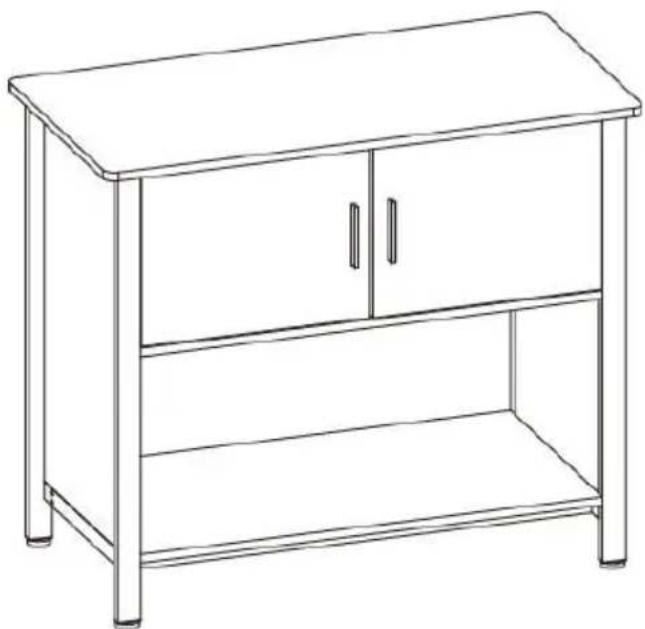 Line drawing of a simple cabinet with two doors and four legs (no text or symbols)