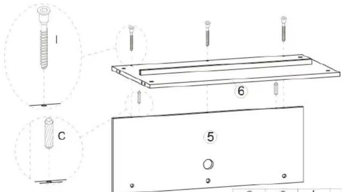Technical diagram showing assembly steps of a screw holder with labeled components and exploded views