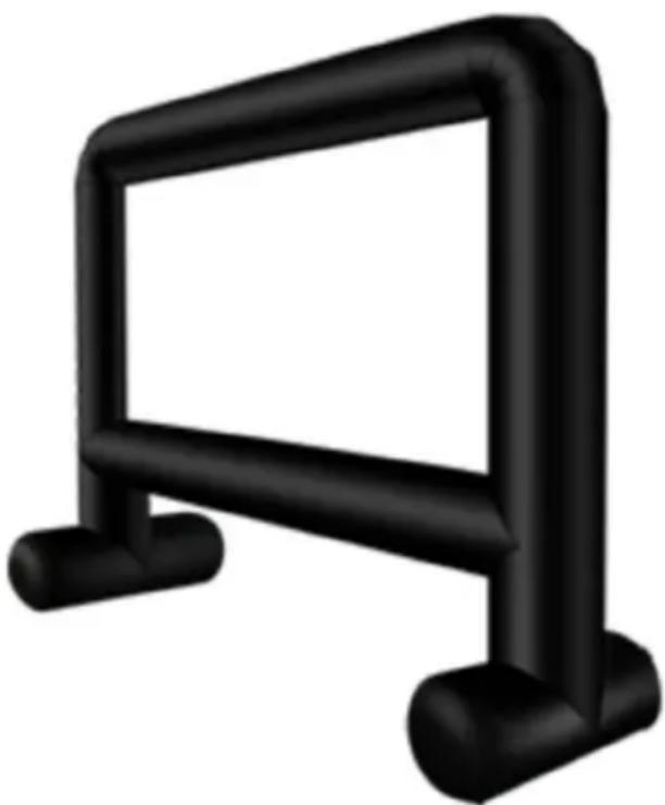 Black 3D-rendered object resembling a stylized monitor or frame with rounded ends and two protruding legs (no text or symbols)