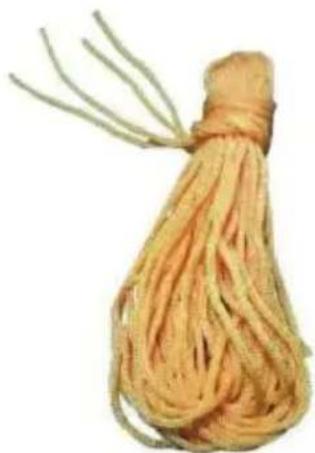 A bundle of yellow noodles tied with a thin bundle of white needles, isolated on white background (no text or symbols)