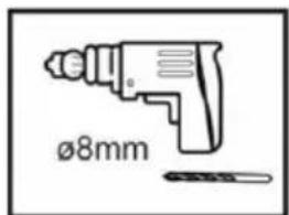 Line drawing of a drill with a 8mm diameter and a tool beside it (no text or symbols on the diagram itself)