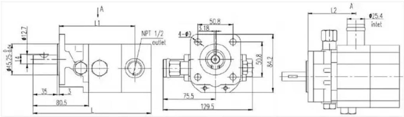 A L1 Ø12.7 Ø45.25-0.04 4 35 3 80.5 NPT 1/2 outlet 50.8 3.18 4-Ø9 Ø16 50.8 84.2 75.5 129.5 L2 A Ø25.4 inlet
