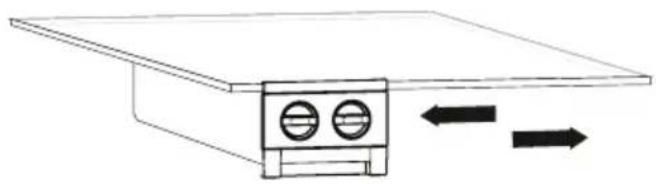 Simple line drawing of a device with two circular ports and directional arrows indicating flow or movement (no text or symbols)