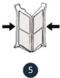 Simple line drawing of a folded folding chair with arrows indicating direction (no text or symbols)