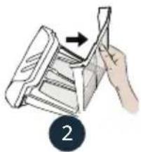 Illustration of a hand holding a folded paper or plastic sheet with an arrow indicating rotation (no text or symbols)