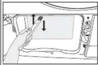 Diagram of a hand holding a tool near a panel with arrows indicating direction (no text or symbols)