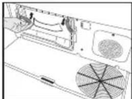 Technical line drawing of a computer fan with ventilation slots and ventilation ducts (no text or symbols)