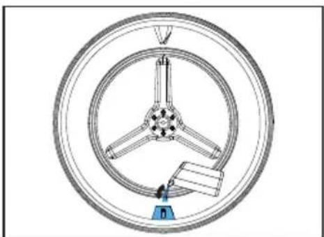 Technical diagram of a circular mechanical component with three arms and a central hub (no text or symbols)