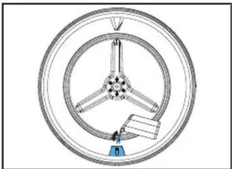 Technical line drawing of a circular mechanical component with three arms and a central hub (no text or symbols)