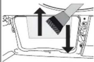 Diagram showing a vehicle's seatbelt mechanism with arrows indicating direction (no text or labels)