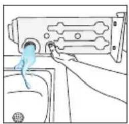 Line drawing of a hand operating a sewing machine (no text or symbols)