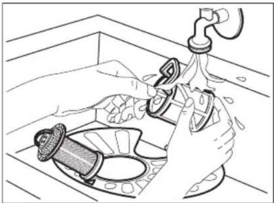 Line drawing of hands washing a sink with a water dispenser (no text or symbols)
