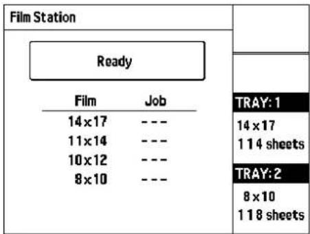 Film Station Ready Film Job 14×17 --- 11×14 --- 10×12 --- 8×10 --- TRAY: 1 14×17 114 sheets TRAY: 2 8×10 118 sheets
