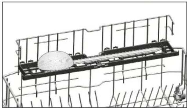 Technical line drawing of a mechanical cage with a spherical component on top (no text or symbols)