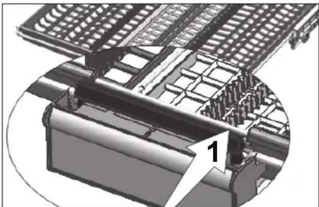 Close-up of a mechanical assembly with a numbered component (1) highlighted, showing internal components and no visible text or symbols.