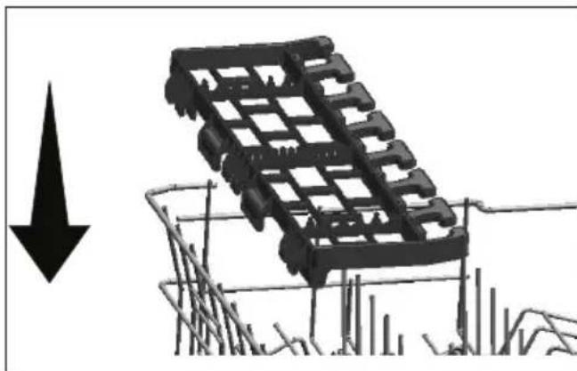 Black-and-white illustration of a grid-patterned structure with a downward arrow, no text or symbols present.