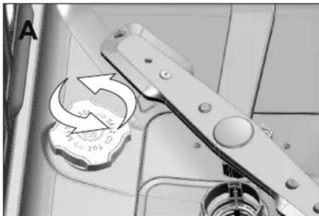 Mechanical device with a rotating knob and directional arrow, no visible text or symbols